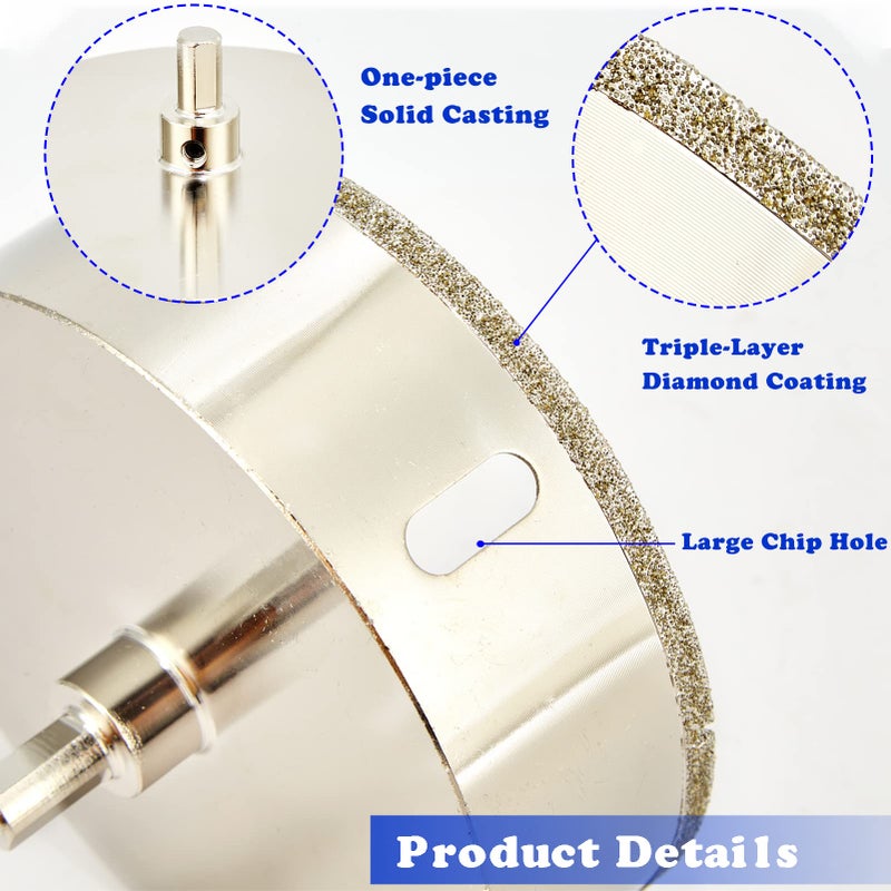 DaduoRi 5 Inch (130mm) Diamond Hole Saw with Pilot Bit  5"" Tile Hole Saw for Granite  Ceramics  Porcelain Tiles  Marble  Glass  Stones 1 3/8"" Depth of Cut for Thick Countertops - Image 4
